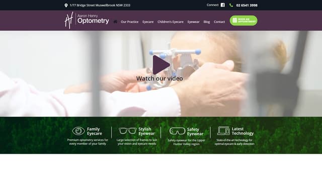 Aaron Henry Optometry website desktop homepage