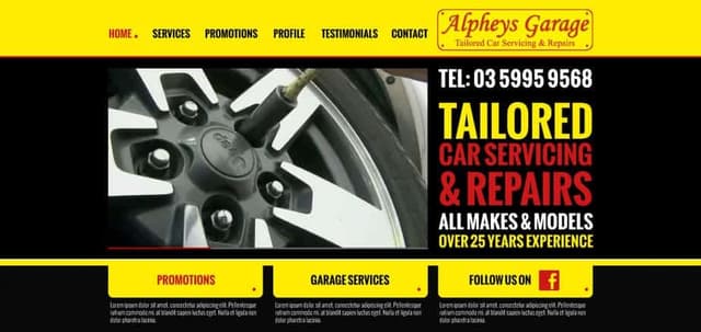 Alpheys Garage website desktop homepage