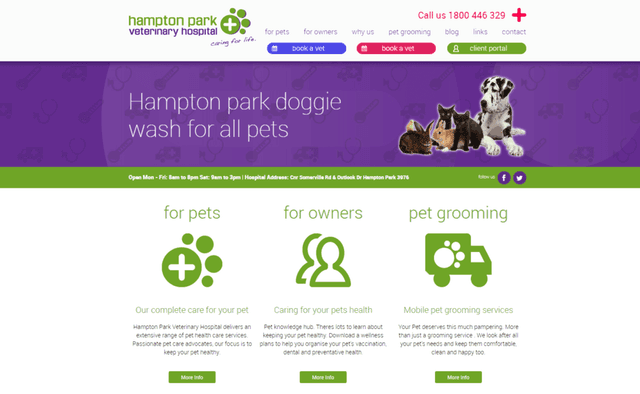 Hampton Park Veterinary Hospital website desktop homepage