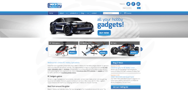 Hobby Tech ecommerce website desktop homepage