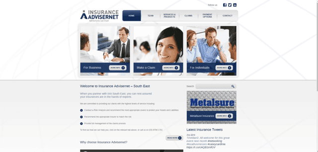 Insurance Advisernet Australia South East website desktop homepage