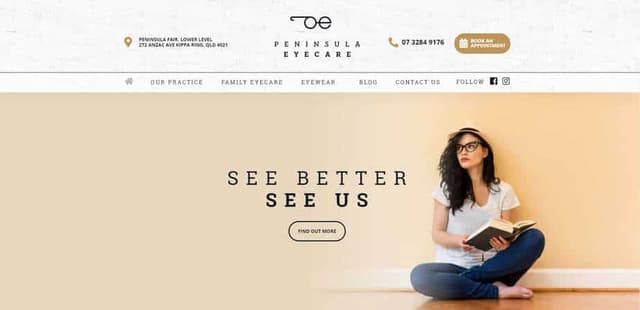 Peninsula Eyecare optometry website desktop homepage