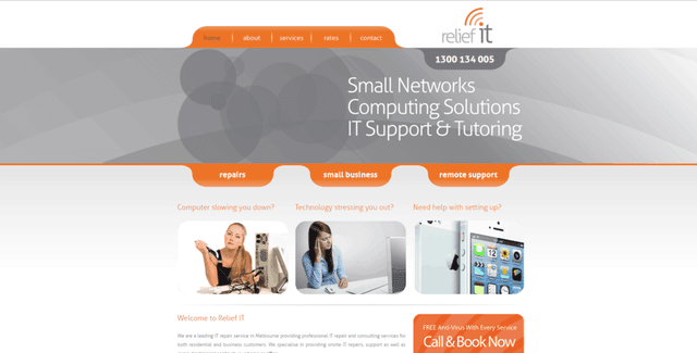 Relief IT website desktop homepage