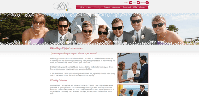 Robyn's Weddings website desktop homepage
