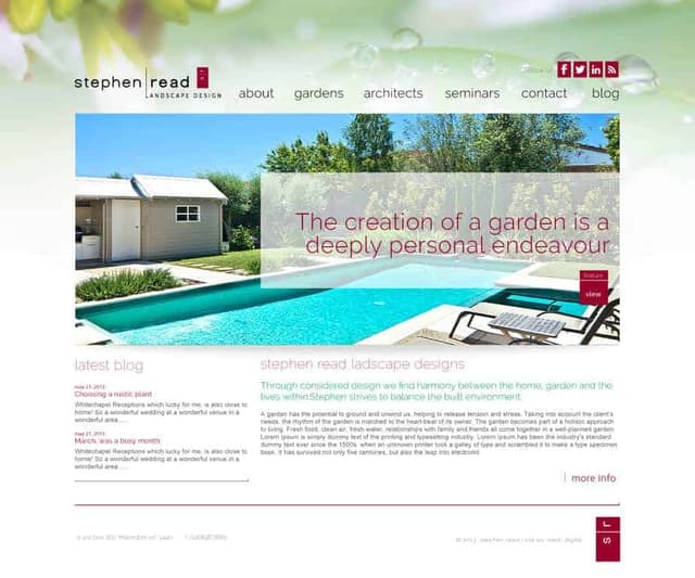 Stephen Read Landscape Design website desktop homepage