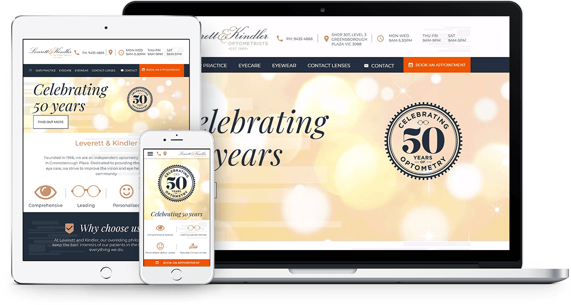 Leverett & Kindler website shown across desktop, tablet and mobile devices