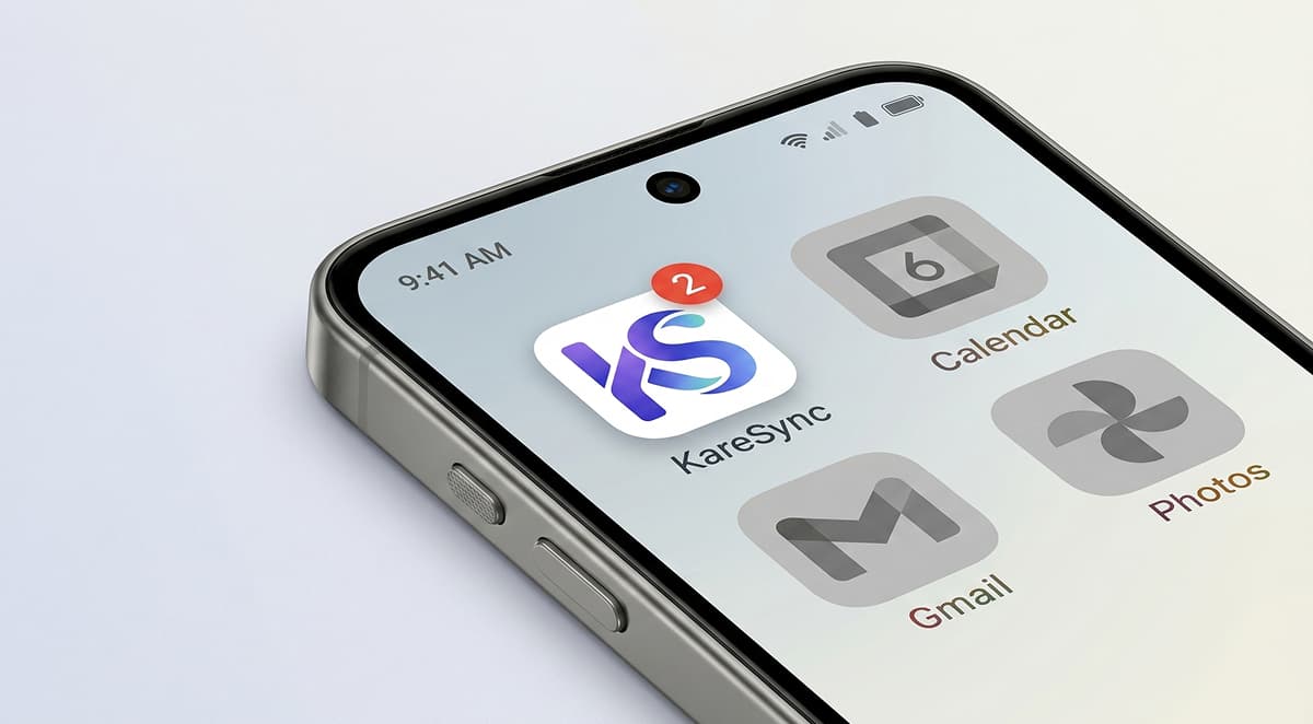 KareSync mobile app interface on a phone
