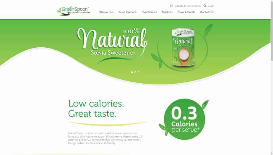 GreenSpoon natural sweetener website desktop homepage