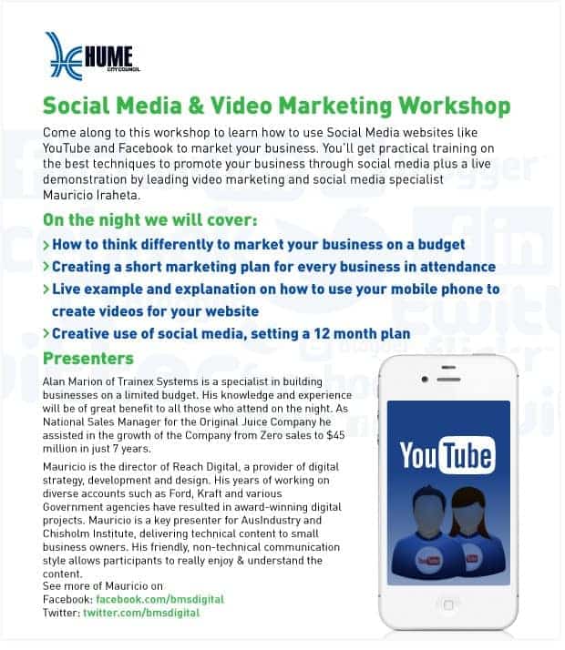 Hume City Council flyer inviting businesses to a social media and video marketing workshop