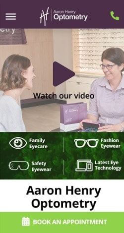 Aaron Henry Optometry website mobile homepage