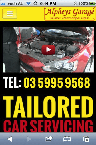 Alpheys Garage website mobile homepage