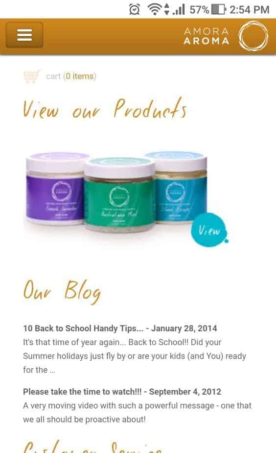 Amora Aroma ecommerce website mobile product page