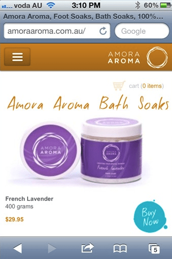 Amora Aroma ecommerce website mobile homepage