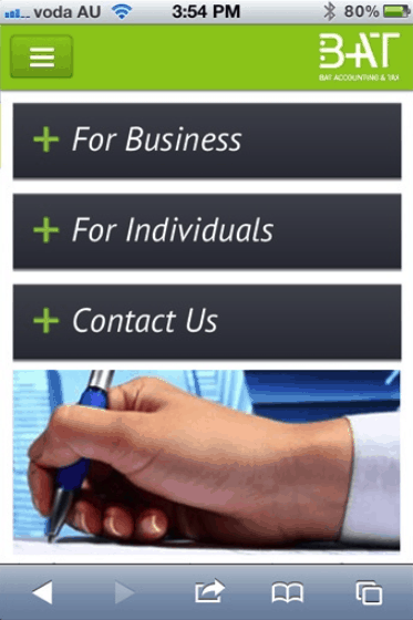 BAT Accounting & Tax website mobile homepage