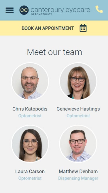 Canterbury Eyecare practice website service page