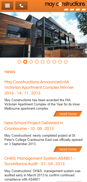 May Constructions website mobile project view