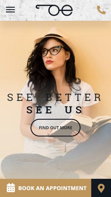Peninsula Eyecare optometry website mobile homepage