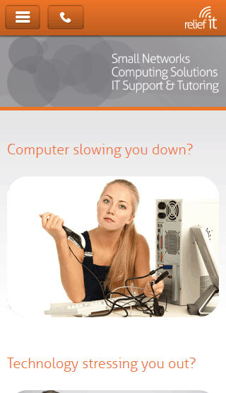 Relief IT website mobile homepage