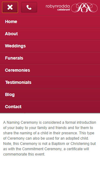 Robyn's Weddings website mobile view