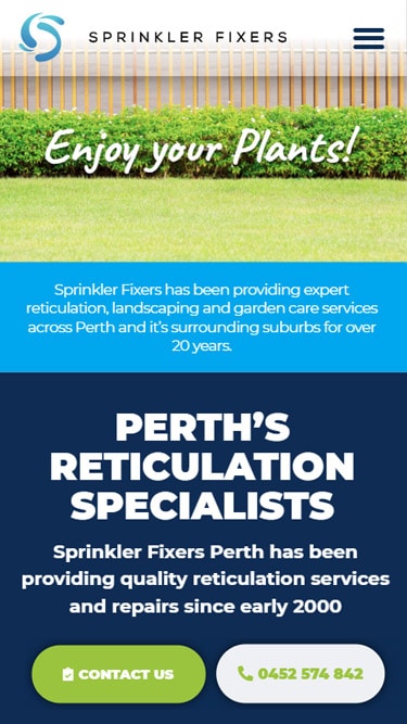 Sprinkler Fixers Perth website mobile homepage