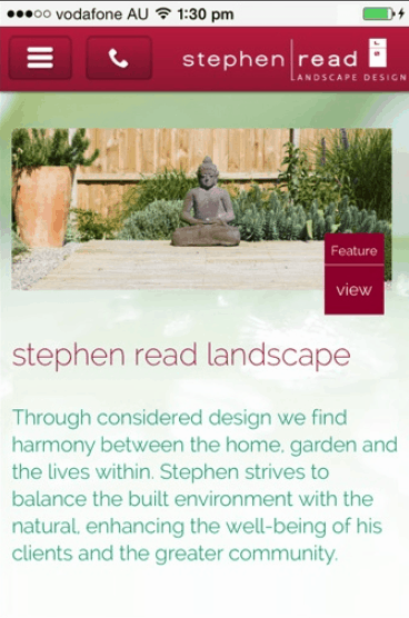 Stephen Read Landscape Design website mobile homepage